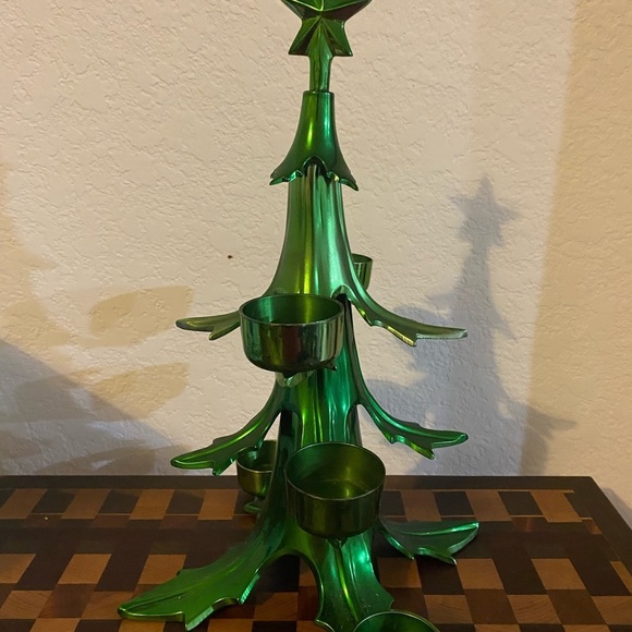 Vtg. Rare Pottery Barn 12” Green Heavy Metal Christmas Ball Candle Holder Tree - Picture 3 of 15